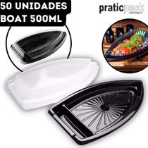 Barca Boat com Tampa para Delivery Sushi Combinados Lanches Açaí Praticpack - 500ml 27x14x4,5cm - 50 Unidades