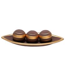 Barca Centro de Mesa Grande 3 Esferas em Cerâmica Fosca - Golden Brown