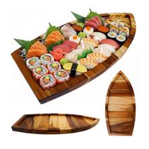Barca Sushi Sashimi Madeira Teca Para Servir Comida Oriental 40Cm