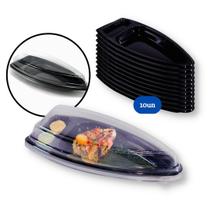 Barca Temaki com Tampa para Delivery Sushi Combinados Japonês Lanches Praticpack - 21x10x4cm - 10 Unidades