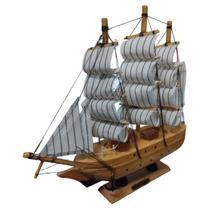 Barco a Vela de Madeira Veleiro Navio Miniatura Enfeite 16cm