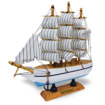 Barco a Vela de Madeira Veleiro Navio Miniatura Enfeite 16cm