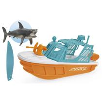 Barco Barquinho Shark Wave Com Prancha E Tubarão Para Piscina