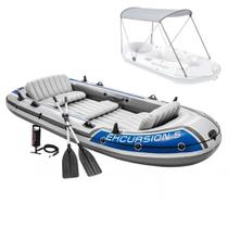 Barco Bote Inflável Excursion 5 Remos Bomba Capota Teto Removível Intex Barco Bote Inflável Excursion 5 Remos Bomba Capota Teto Removível Intex