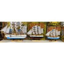 Barco Caravela de Madeira Miniatura Navio Veleiro Barco a Vela Decoração de Presente Artesanal Enfeite