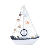 Barco De Vela Miniatura Azul De Madeira Decoração Náutica Ornamento Para Mesa De Festa Em Casa