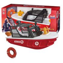 Barco Lancha De Resgate Rescue Team 30cm - Salva-Vidas Infantil Com Detalhes Realistas Flutua Com Estabilidade - Usual