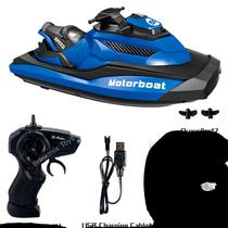 Barco Lancha Moto Jet Sky Controle Remoto Bat Recarregável Super Rápido Cor Azul