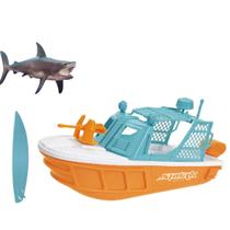 Barco Lancha Shark Wave Com Tubarão - Brinquedo Infantil Que Flutua Na Água Para Banho, Piscina, Praia - Usual