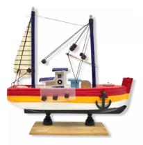 Barquinho De Madeira Decorativo Enfeite Navio 16 Cm