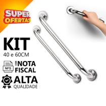 Barra Alça Apoio Corrimão Banheiro Inox 40cm e 60cm Top Alta Qualidade Inox 2 PCS + Nfe - ROLKEN