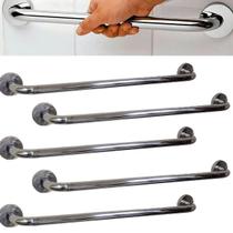 Barra Alça Apoio Kit 5 Uni Aço Inox 50Cm Acessibilidade Criança Pcd Deficiente Gestante Box Banheiro Segurança Anti Queda Acidentes