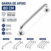 Barra de Apoio 80 cm Anticorrosiva em Inox/Alumínio Suporta 150 kg Segurança para Banheiro Corredor e Áreas Úmidas Ideal Barra de Apoio 80 cm Anticorrosiva em Inox/Alumínio Suporta 150 kg Segurança para Banheiro Corredor e Áreas Úmidas Ideal