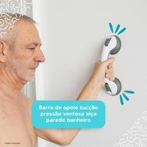 Barra De Apoio Sucção Pressão Ventosa Alça Parede Banheiro branco e cinza