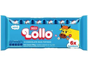 Barra de Chocolate Lollo Flowpack Chocolate Recheado com Leite Maltado 114g com 6 Unidades