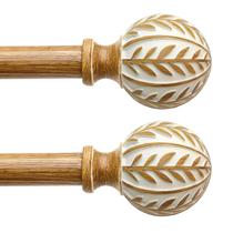 Barra de cortina QDWIS Boho Wood para janelas de 71 a 122 cm, pacote com 2 Barra de cortina QDWIS Boho Wood para janelas de 71 a 122 cm, pacote com 2