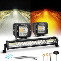 Barra de Luz LED + 2 Pods LED Auxbeam Ámbar Blanco 6 Modos 120W