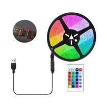 Barra De Luz Led Rgb Multicolorida 5m Plugue Usb 24 Teclas 5050 Tv Sala De Jogos Festa Familiar Luz