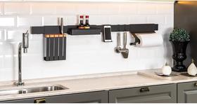 Barra de parede preta 120cm com acessórios chata Schmitt kit Barra de parede preta 120cm com acessórios chata Schmitt kit