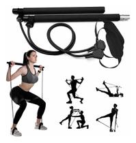 Barra De Pilates Cor Preta Com Elásticos Ajustáveis Treino Barra De Pilates Cor Preta Com Elásticos Ajustáveis Treino