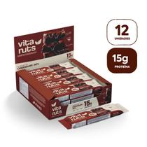 Barra de Proteína 15g Chocolate 50 Vegana Zero Açúcar Vitanuts Caixa com 12 Unidades