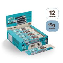 Barra de Proteína 15g Cookies n Cream Zero Açúcar Vitanuts Caixa com 12 Unidades