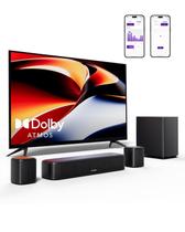 Barra de som ULTIMEA de 5,1 canais com Dolby Atmos, sistema de som surround para TV, controle de aplicativos, sistema de som de home theater, barra de som de TV com subwoofer, 2 alto-falantes surround, HDMI eArc/Opt/Aux/BT, Aura A50 Pro