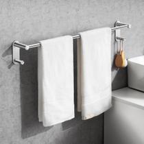 Barra de toalha Josmimic Adhesive 60 cm em aço inoxidável com 2 ganchos Barra de toalha Josmimic Adhesive 60 cm em aço inoxidável com 2 ganchos