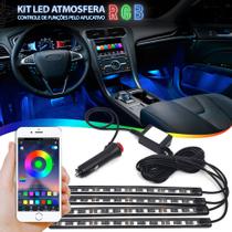 Barra Led Neon RGB Interno Ford Ka 2015 2016 2017 2018 2019 2020 Luz Interna Controle Por Via Celular Cortesia Tunning Top Várias Cores - JP2