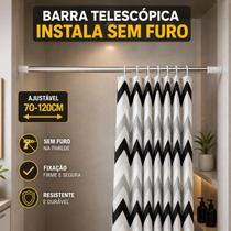 Barra Para Cortina De Banheiro Ajustável 70x120cm Telescópica Sem Furo Prática Resistente E Durável Barra Para Cortina De Banheiro Ajustável 70x120cm Telescópica Sem Furo Prática Resistente E Durável