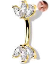 Barra para piercing Melighting 16G 316L dourada com lótus e zircônia cúbica 8 mm