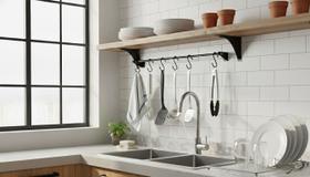 Barra Suporte Utensílios cozinha 5 ganchos Organizadora 35cm - 60cm Barra Suporte Utensílios cozinha 5 ganchos Organizadora 35cm - 60cm