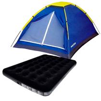 Barraca 2 Pessoas Iglu FPS 100 Proteção UV + Colchão Inflável Casal Preto Suporta 300kg