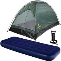 Barraca 2 Pessoas Kit Camping + Colchão De Solteiro + Bomba