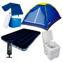 Barraca 3 Pessoas Iglu + Colchão Inflável Casal + Vaso Sanitário Portátil 20L + Lona 3x2m + Cooler - Mor