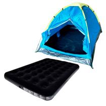 Barraca 3 Pessoas Iglu Tela Mosqueteira + Colchão Inflável Casal Preto Suporta 300kg