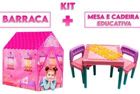 Barraca Cabana Rosa e Mesinha com Letras Alfabeto Crianças