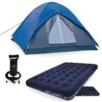 Barraca Camping 2/3 Pessoas Fox 1800mm + Colchao Casal 300kg Star Ntk + Bomba de Inflar Manual Camping Kit