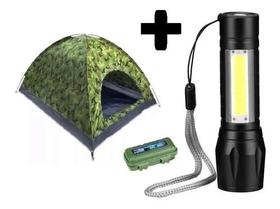 Barraca Camping Camuflada Militar 6 Lugares 2,20 x 2,50 Metros Acampamento Bolsa + Mini Lanterna - Mafê