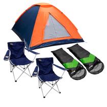 Barraca Camping Panda NTK 3 pessoas Coluna d'água 600mm + 2 Sacos de Dormir Verde/Preto + 2 Cadeiras Alvorada Azul