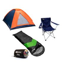 Barraca Camping Panda NTK 3 pessoas Coluna d'água 600mm + Saco de Dormir Verde/Preto + Cadeira Alvorada Azul