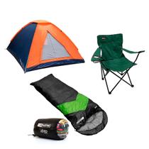 Barraca Camping Panda NTK 3 pessoas Coluna d'água 600mm + Saco de Dormir Verde/Preto + Cadeira Alvorada Verde