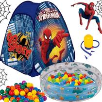 Barraca Com Bolinhas Dobrável Menino Homem Aranha Azul Casinha 1502 Piscina Mar 180 Litros Grande Bomba - Zippy Toys