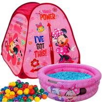 Barraca Com Bolinhas Dobrável Minnie Rosa Toca Toquinha Casinha Infantil Piscina Infantil 100 Litros Rosa Minnie