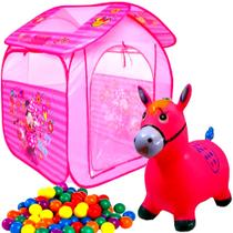 Barraca Com Bolinhas Infantil Casinha Toquinha Criança Menina Minnie Dobrável Cavalinho Musical