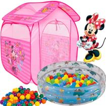 Barraca Com Bolinhas Infantil Toca Minnie Cabana Casinha Dobrável Rosa Piscina 90 Litros F90 Banheira