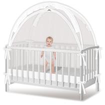Barraca de berço Zkaitoy grande branca com rede de malha com zíper duplo