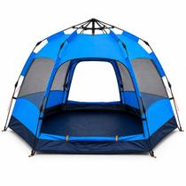Barraca de Camping Automática Impermeável Ômega ZB100 5 a 8 Pessoas Azul com Mosquiteiro e Bolsa