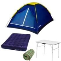 Barraca de camping p/3 pessoas + colchão de casal c/mesa port