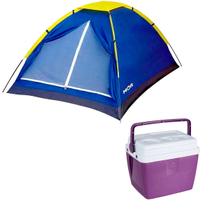 Barraca de Camping Tipo Iglu Açaí para 2 Pessoas Mor + Caixa Térmica 19L 26 latas com Alça -Mor/Bel